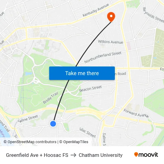 Greenfield Ave + Hoosac FS to Chatham University map