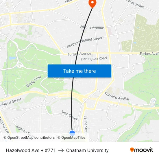 Hazelwood Ave + #771 to Chatham University map