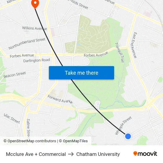 Mcclure Ave + Commercial to Chatham University map