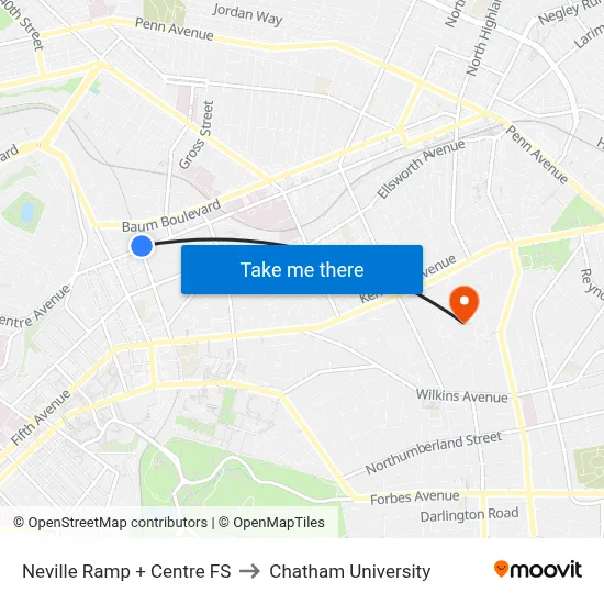Neville Ramp + Centre FS to Chatham University map
