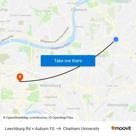 Leechburg Rd + Auburn FS to Chatham University map