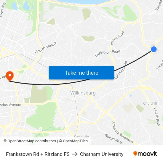 Frankstown Rd + Ritzland FS to Chatham University map