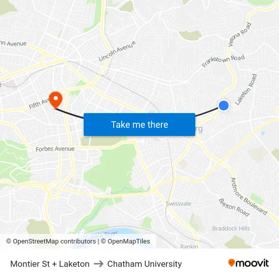 Montier St + Laketon to Chatham University map