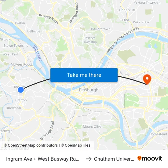 Ingram Ave + West Busway Ramp FS to Chatham University map