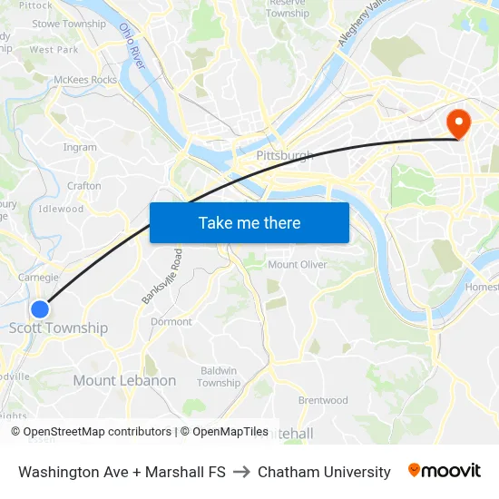 Washington Ave + Marshall FS to Chatham University map