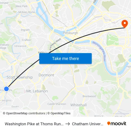 Washington Pike at Thoms Run Rd to Chatham University map