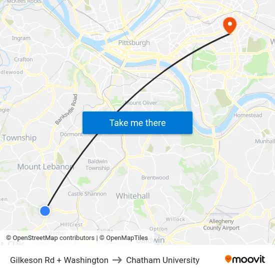 Gilkeson Rd + Washington to Chatham University map