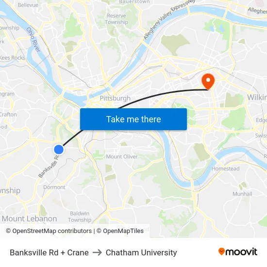 Banksville Rd + Crane to Chatham University map