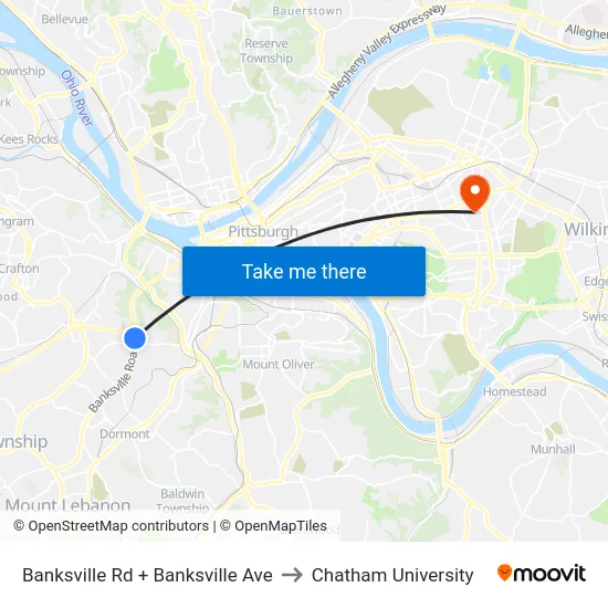 Banksville Rd + Banksville Ave to Chatham University map