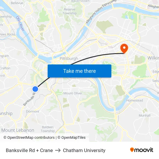 Banksville Rd + Crane to Chatham University map