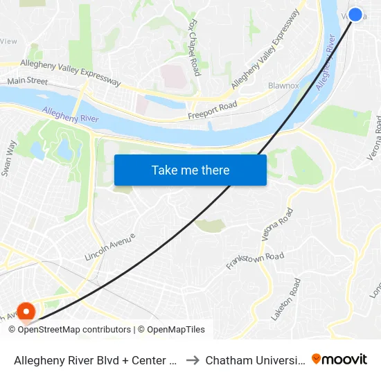 Allegheny River Blvd + Center FS to Chatham University map