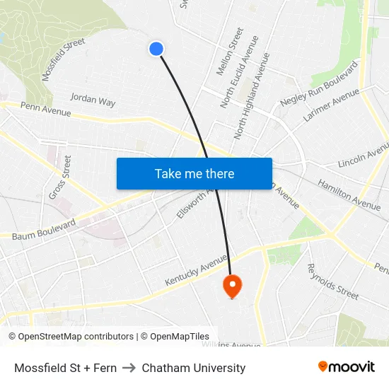 Mossfield St + Fern to Chatham University map
