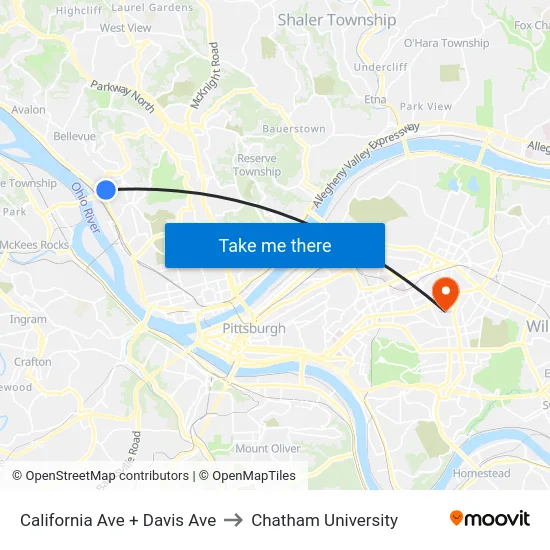 California Ave + Davis Ave to Chatham University map