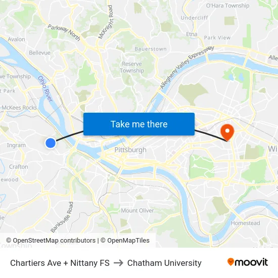 Chartiers Ave + Nittany FS to Chatham University map