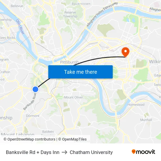 Banksville Rd + Days Inn to Chatham University map