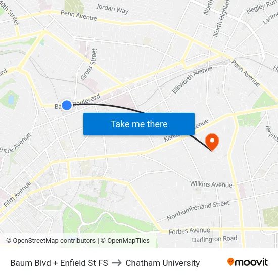 Baum Blvd + Enfield St FS to Chatham University map