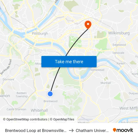 Brentwood Loop at Brownsville Rd to Chatham University map