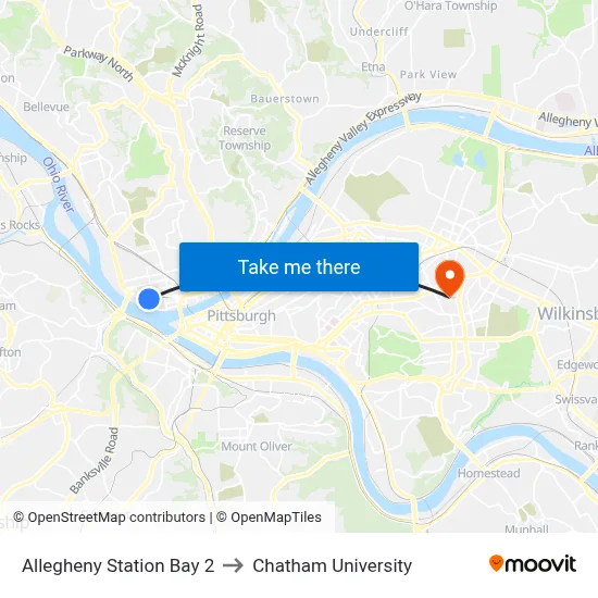 Allegheny Station Bay 2 to Chatham University map