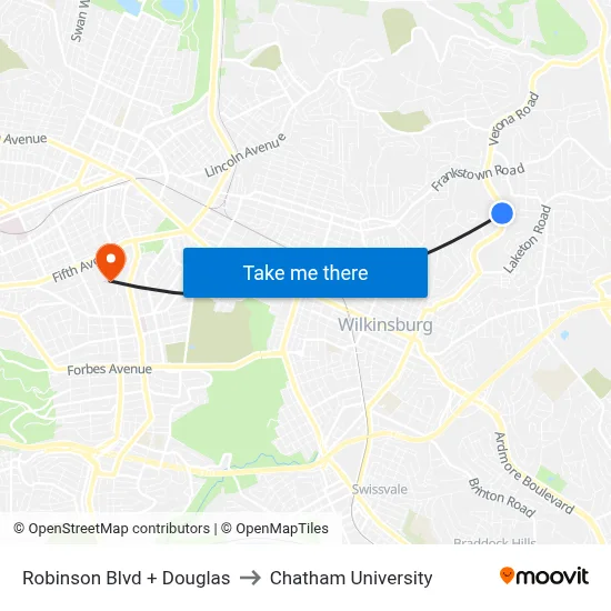 Robinson Blvd + Douglas to Chatham University map