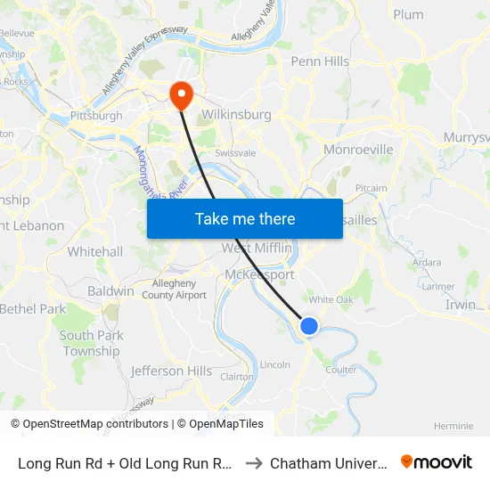 Long Run Rd + Old Long Run Rd FS to Chatham University map