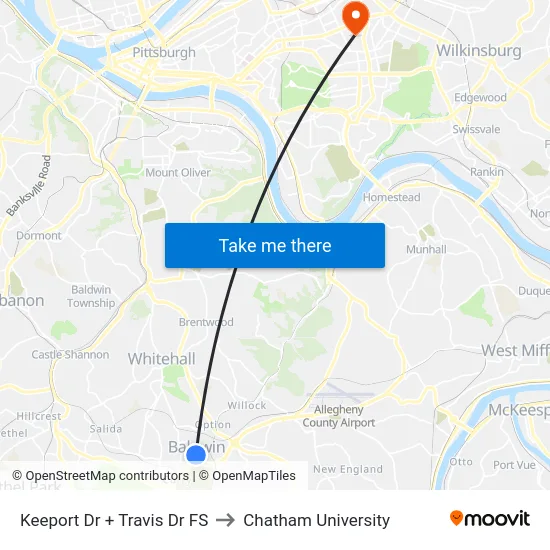 Keeport Dr + Travis Dr FS to Chatham University map