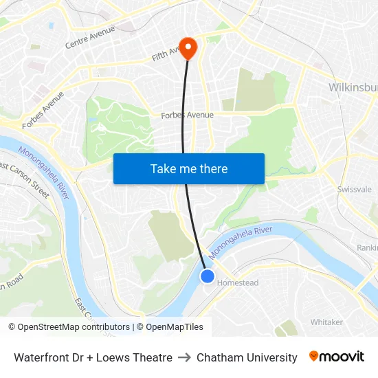 Waterfront Dr + Loews Theatre to Chatham University map