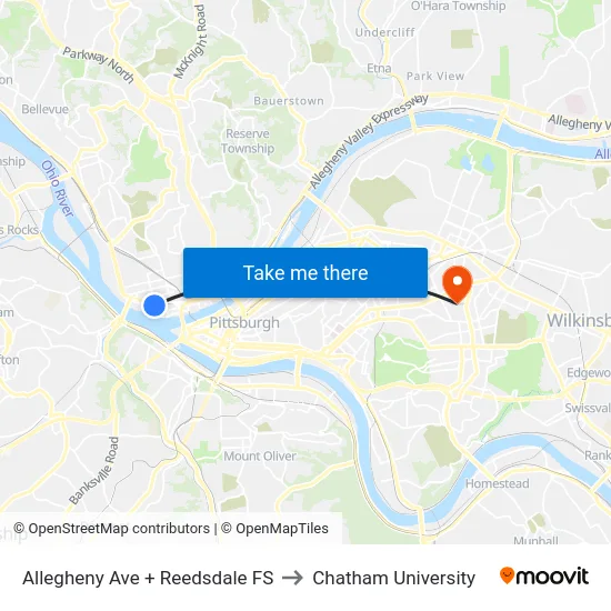 Allegheny Ave + Reedsdale FS to Chatham University map