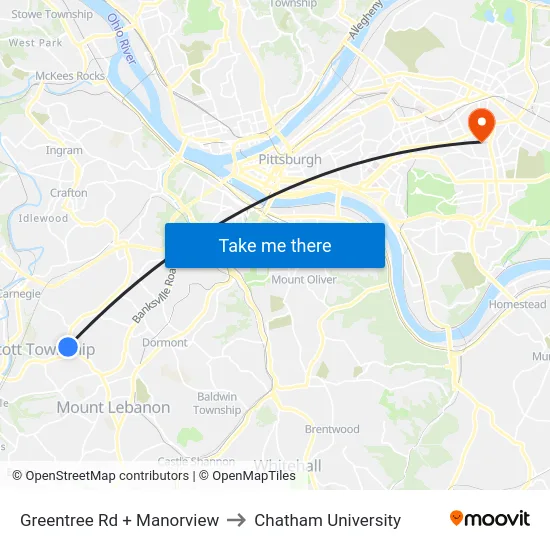Greentree Rd + Manorview to Chatham University map