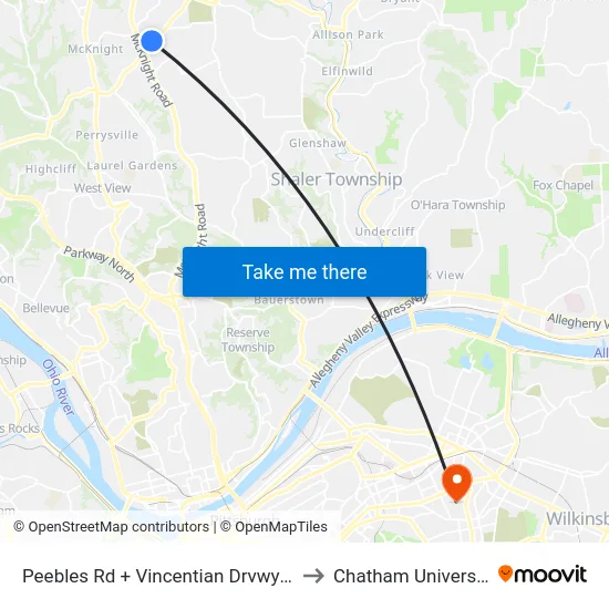 Peebles Rd + Vincentian Drvwy FS to Chatham University map