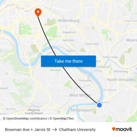 Bowman Ave + Jarvis St to Chatham University map