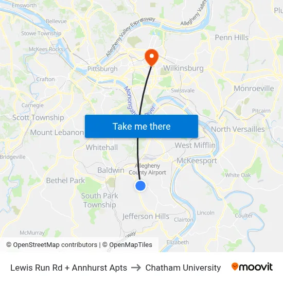 Lewis Run Rd + Annhurst Apts to Chatham University map
