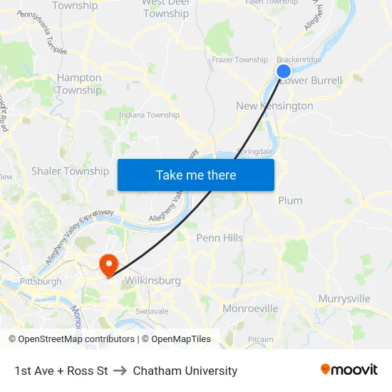 1st Ave + Ross St to Chatham University map