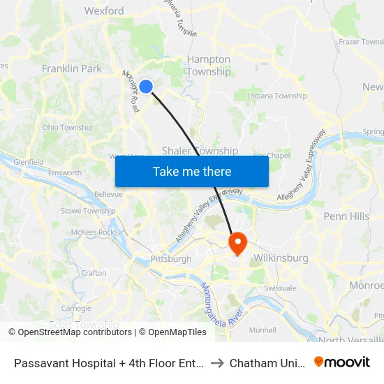 Passavant Hospital + 4th Floor Entrance Bldg T to Chatham University map