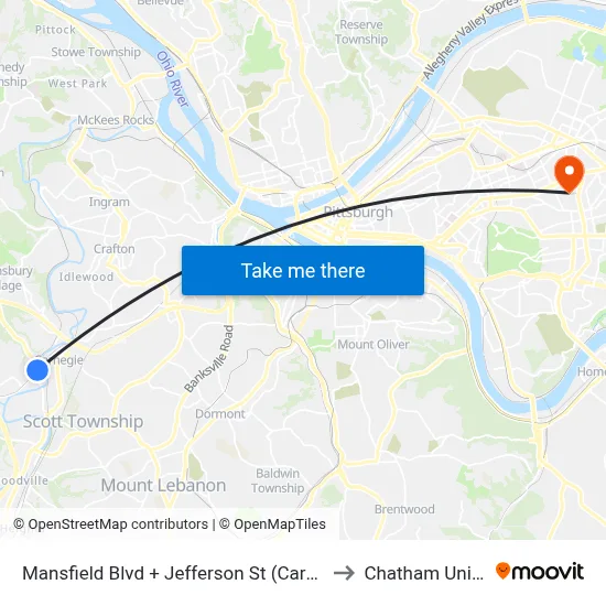 Mansfield Blvd + Jefferson St (Carnegie Station) to Chatham University map