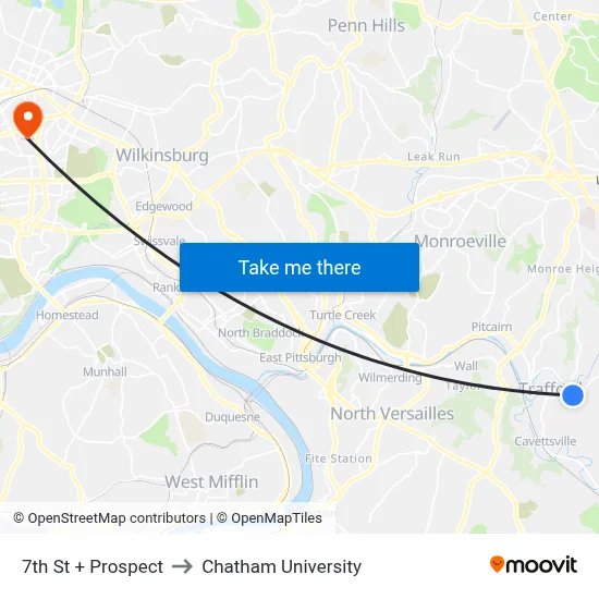 7th St + Prospect to Chatham University map