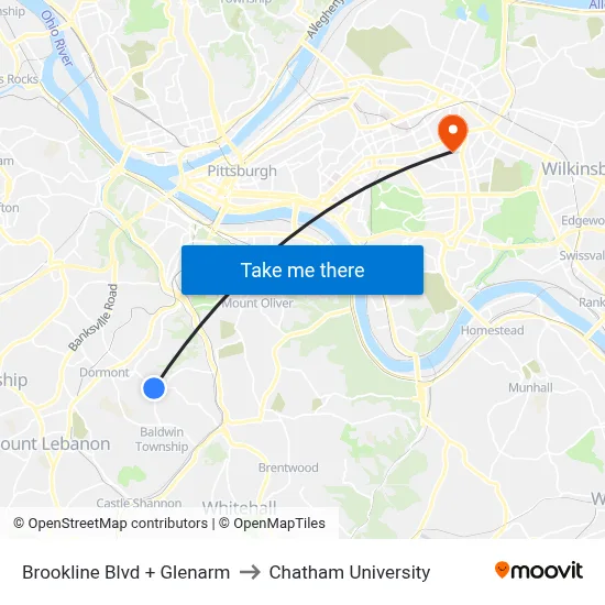 Brookline Blvd + Glenarm to Chatham University map