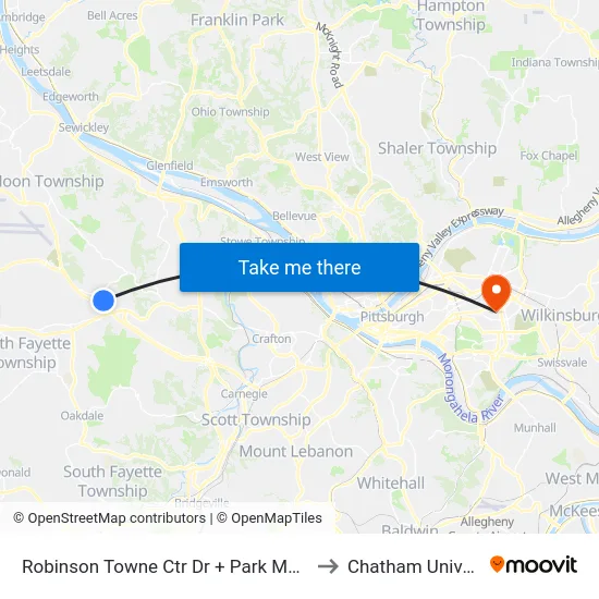 Robinson Towne Ctr Dr + Park Manor Blvd to Chatham University map
