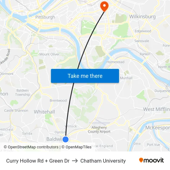 Curry Hollow Rd + Green Dr to Chatham University map