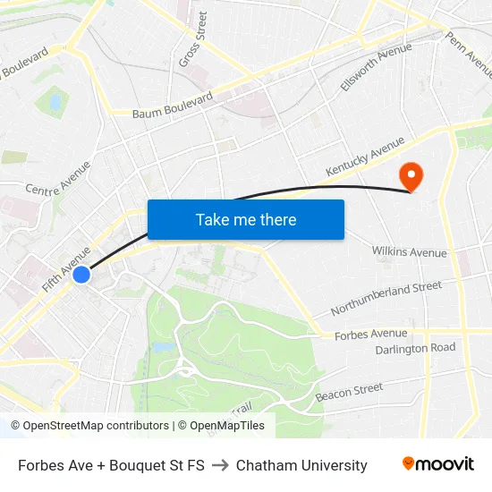 Forbes Ave + Bouquet St FS to Chatham University map