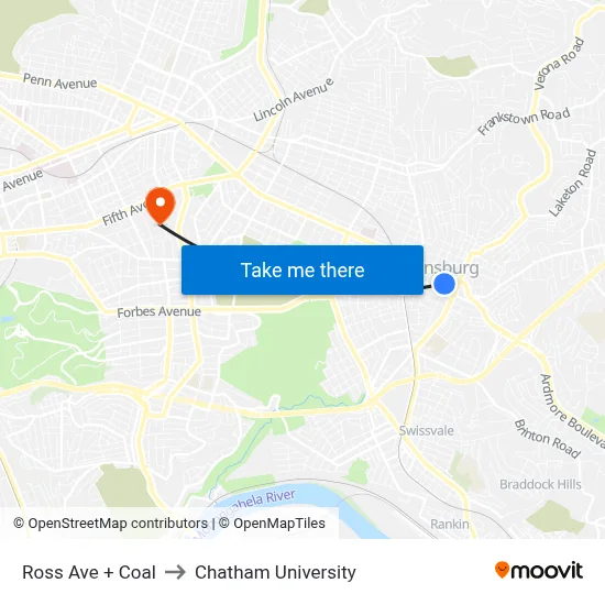 Ross Ave + Coal to Chatham University map