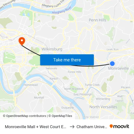 Monroeville Mall + West Court Entrance to Chatham University map