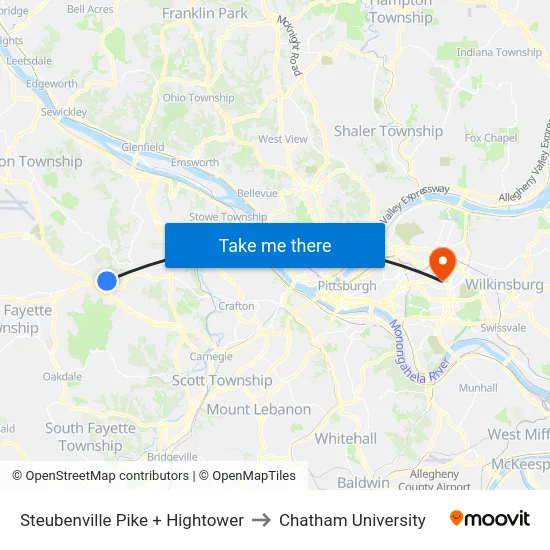 Steubenville Pike + Hightower to Chatham University map