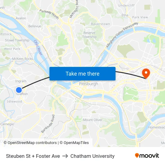 Steuben St + Foster Ave to Chatham University map
