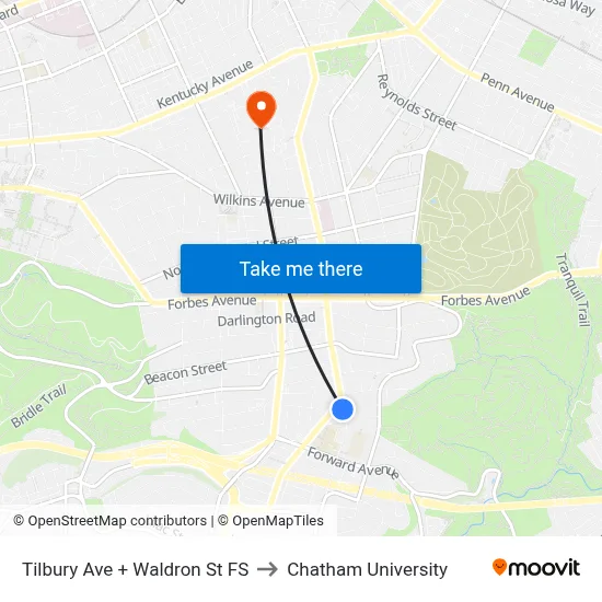 Tilbury Ave + Waldron St FS to Chatham University map