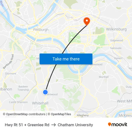 Hwy Rt 51 + Greenlee Rd to Chatham University map