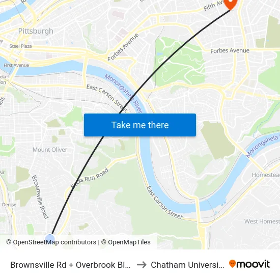 Brownsville Rd + Overbrook Blvd to Chatham University map