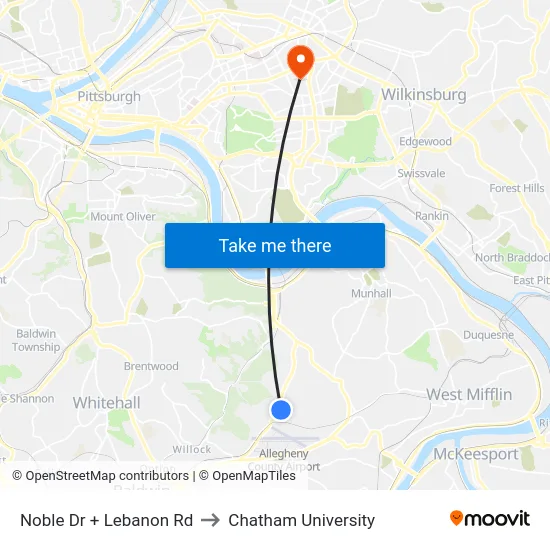 Noble Dr + Lebanon Rd to Chatham University map