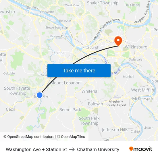 Washington Ave + Station St to Chatham University map