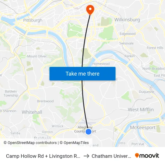 Camp Hollow Rd + Livingston Rd FS to Chatham University map