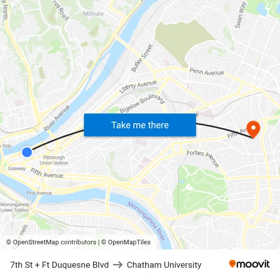 7th St + Ft Duquesne Blvd to Chatham University map